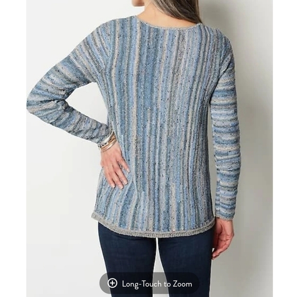 j jill L cotton blend sweater abstract line green fall. - Picture 3 of 13